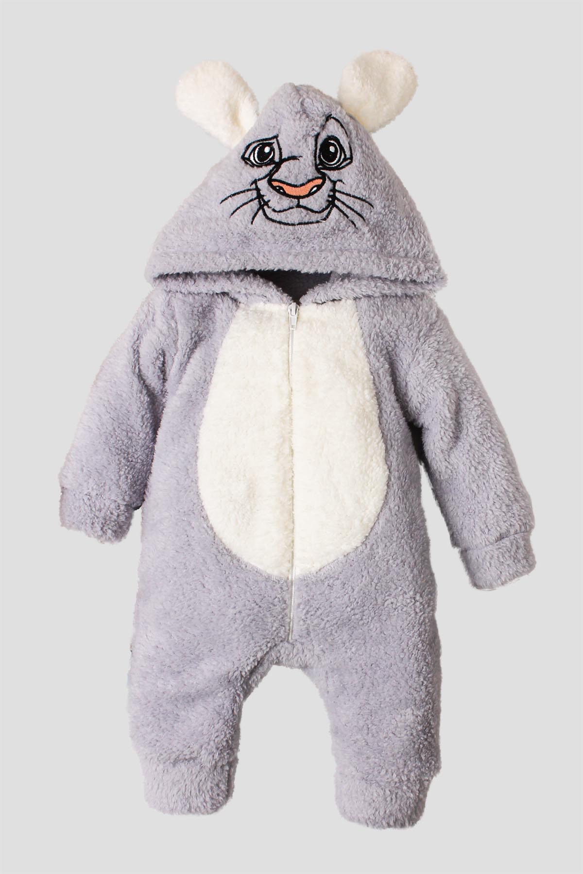 Erkek Bebek Aslan Figürlü Kapüşonlu Peluş Tulum 3 12 Ay
